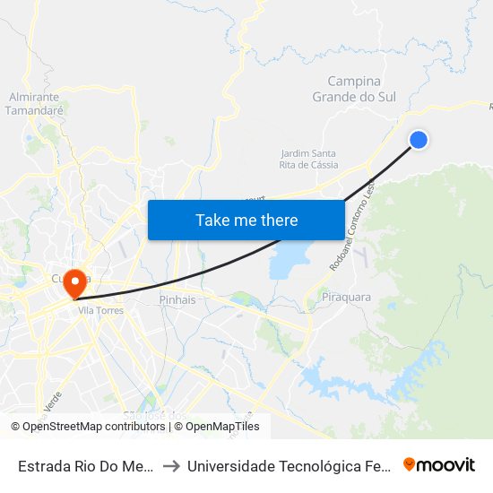 Estrada Rio Do Meio - Unidade Saúde Palmitalzinho to Universidade Tecnológica Federal Do Paraná - Campus Curitiba - Sede Centro map