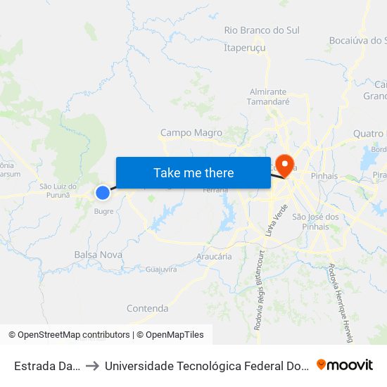 Estrada Da Canhada 800 to Universidade Tecnológica Federal Do Paraná - Campus Curitiba - Sede Centro map