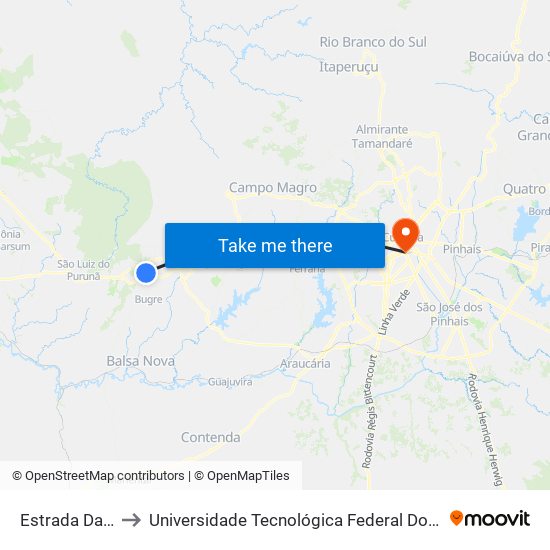 Estrada Da Canhada 900 to Universidade Tecnológica Federal Do Paraná - Campus Curitiba - Sede Centro map