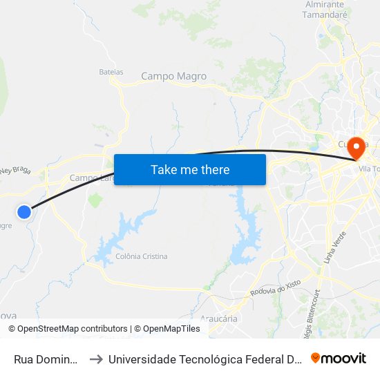 Rua Domingos Poletto, 440 to Universidade Tecnológica Federal Do Paraná - Campus Curitiba - Sede Centro map