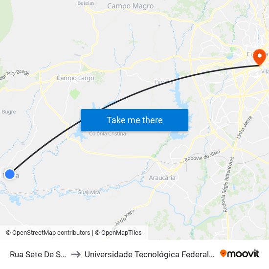 Rua Sete De Setembro - Cemitério to Universidade Tecnológica Federal Do Paraná - Campus Curitiba - Sede Centro map