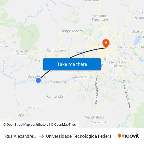 Rua Alexandre Romao Wagner, 365 to Universidade Tecnológica Federal Do Paraná - Campus Curitiba - Sede Centro map