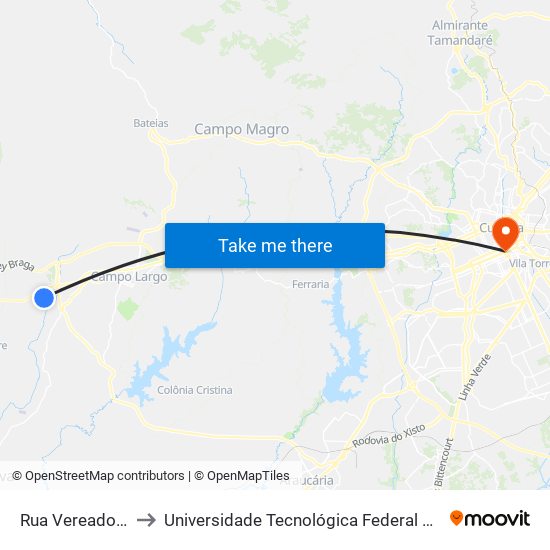 Rua Vereador Joanin Stroparo to Universidade Tecnológica Federal Do Paraná - Campus Curitiba - Sede Centro map