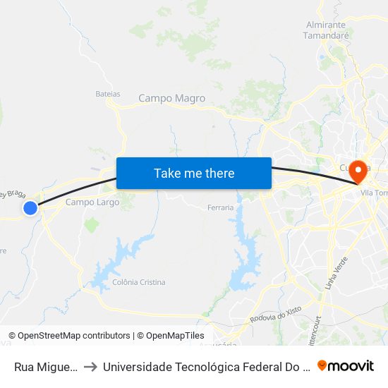 Rua Miguel Wenski, 420 to Universidade Tecnológica Federal Do Paraná - Campus Curitiba - Sede Centro map