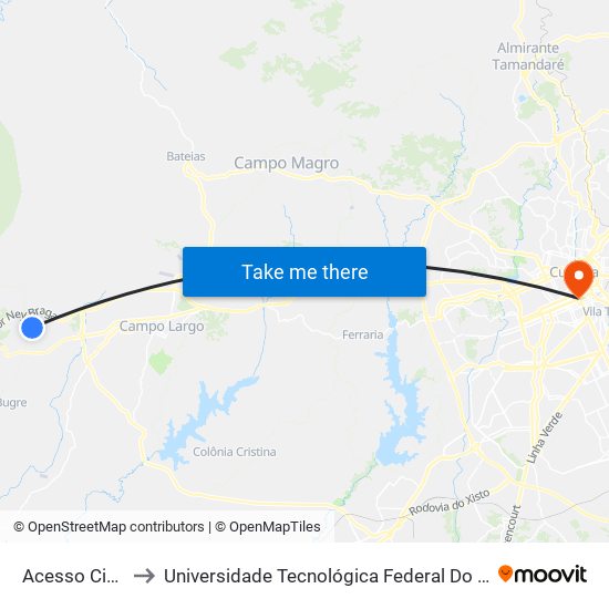 Acesso Cimento Itambé to Universidade Tecnológica Federal Do Paraná - Campus Curitiba - Sede Centro map