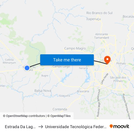 Estrada Da Lage - Haras Topo Da Serra to Universidade Tecnológica Federal Do Paraná - Campus Curitiba - Sede Centro map