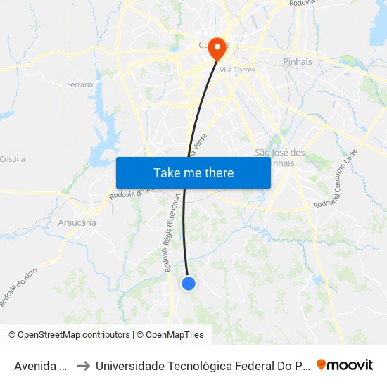 Avenida Brasil, 1656 to Universidade Tecnológica Federal Do Paraná - Campus Curitiba - Sede Centro map