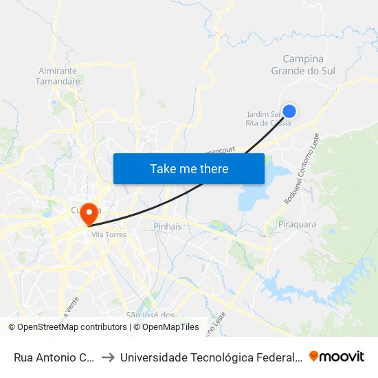 Rua Antonio Custel Sobrinho, 232a to Universidade Tecnológica Federal Do Paraná - Campus Curitiba - Sede Centro map