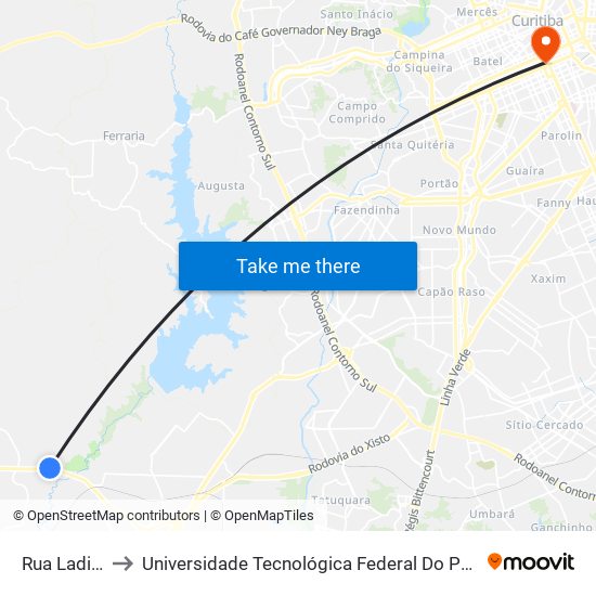 Rua Ladislau Karas to Universidade Tecnológica Federal Do Paraná - Campus Curitiba - Sede Centro map