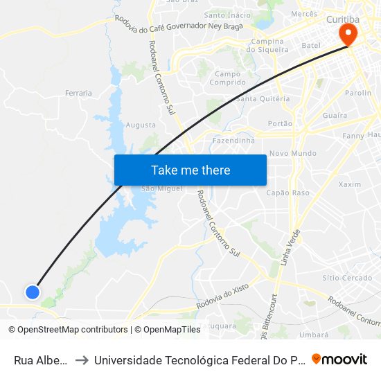 Rua Alberto Bubniak to Universidade Tecnológica Federal Do Paraná - Campus Curitiba - Sede Centro map