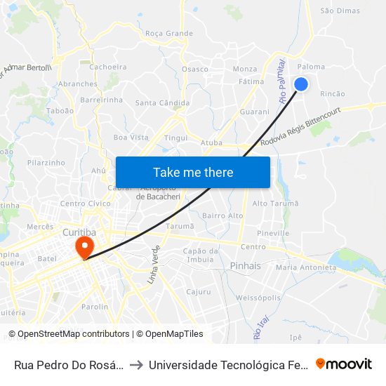 Rua Pedro Do Rosário, 1218 - Exclusivo Madrugueiro to Universidade Tecnológica Federal Do Paraná - Campus Curitiba - Sede Centro map