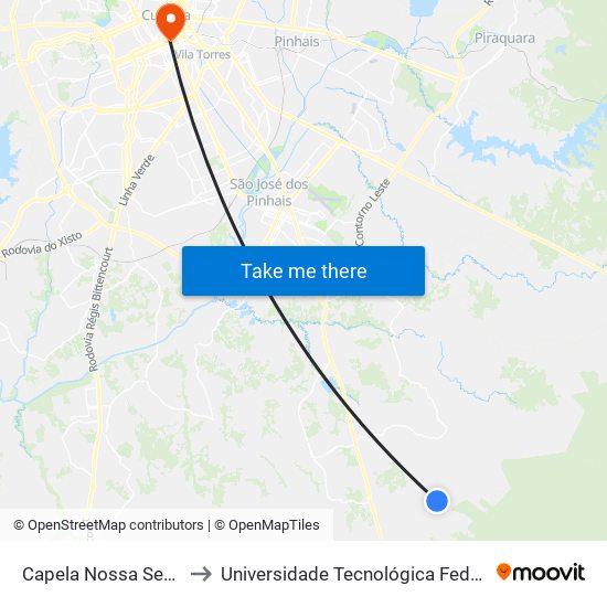 Capela Nossa Senhora De Fátima - Roça Velha to Universidade Tecnológica Federal Do Paraná - Campus Curitiba - Sede Centro map