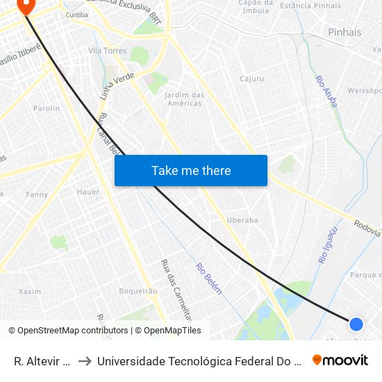 R. Altevir De Lara, 550 to Universidade Tecnológica Federal Do Paraná - Campus Curitiba - Sede Centro map