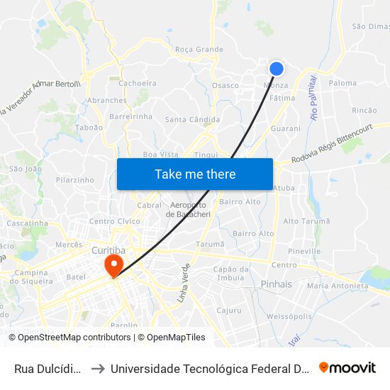 Rua Dulcídio Falavinha, 279 to Universidade Tecnológica Federal Do Paraná - Campus Curitiba - Sede Centro map