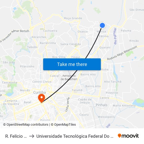 R. Felício Kania, 1427 to Universidade Tecnológica Federal Do Paraná - Campus Curitiba - Sede Centro map