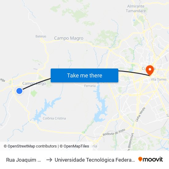 Rua Joaquim Celestino Ferreira, 809 to Universidade Tecnológica Federal Do Paraná - Campus Curitiba - Sede Centro map