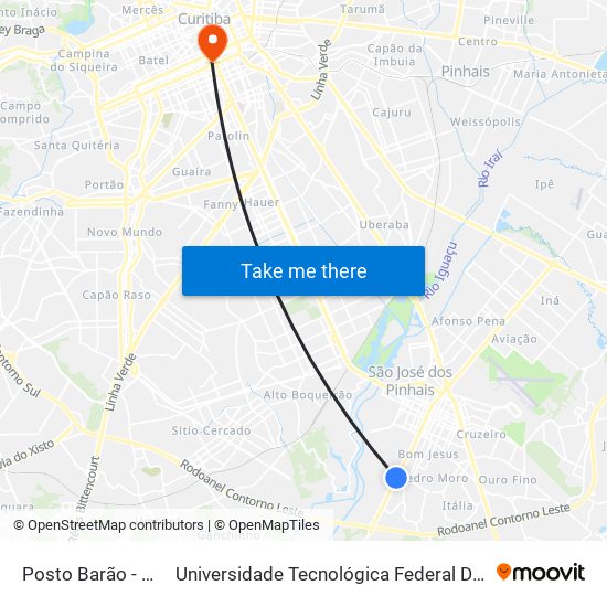 Posto Barão - Colônia Rio Grande to Universidade Tecnológica Federal Do Paraná - Campus Curitiba - Sede Centro map