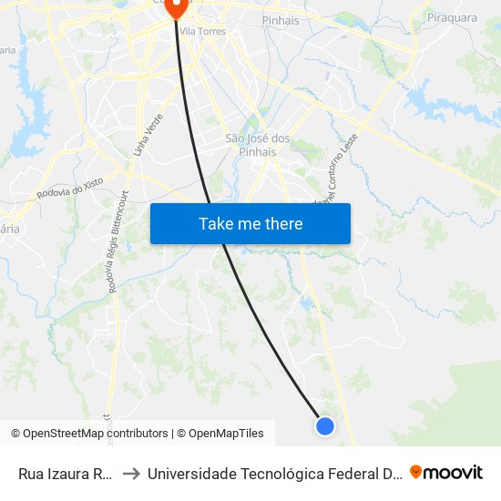 Rua Izaura Ravaglio Da Rocha to Universidade Tecnológica Federal Do Paraná - Campus Curitiba - Sede Centro map