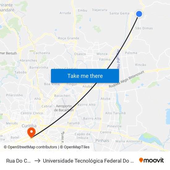 Rua Do Carvalho, 500 to Universidade Tecnológica Federal Do Paraná - Campus Curitiba - Sede Centro map