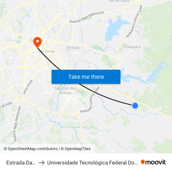 Estrada Da Roseira, 1200 to Universidade Tecnológica Federal Do Paraná - Campus Curitiba - Sede Centro map