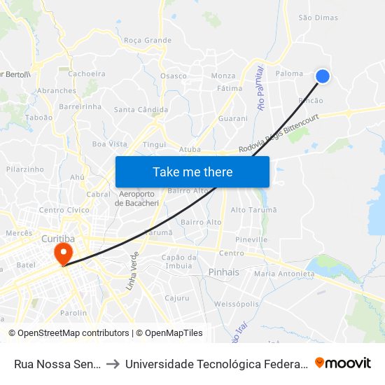 Rua Nossa Senhora De Fátima, 1412 to Universidade Tecnológica Federal Do Paraná - Campus Curitiba - Sede Centro map