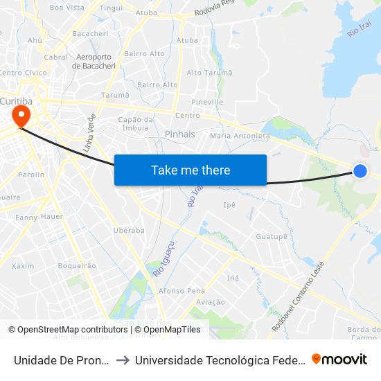 Unidade De Pronto Atendimento - Piraquara to Universidade Tecnológica Federal Do Paraná - Campus Curitiba - Sede Centro map