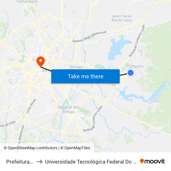 Prefeitura De Piraquara to Universidade Tecnológica Federal Do Paraná - Campus Curitiba - Sede Centro map