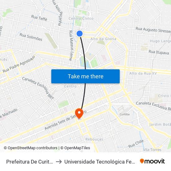 Prefeitura De Curitiba (Av. Cândido De Abreu, 707) to Universidade Tecnológica Federal Do Paraná - Campus Curitiba - Sede Centro map