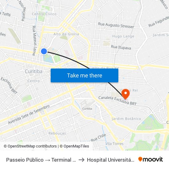 Passeio Público → Terminal Capão Raso to Hospital Universitário Cajuru map