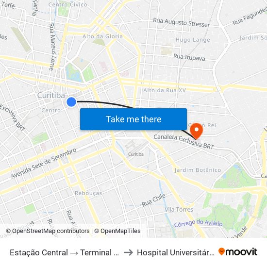 Estação Central → Terminal Capão Raso to Hospital Universitário Cajuru map