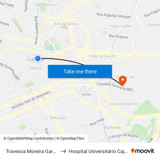 Travessa Moreira Garcez to Hospital Universitário Cajuru map