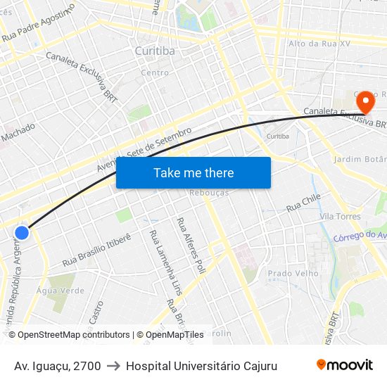 Av. Iguaçu, 2700 to Hospital Universitário Cajuru map
