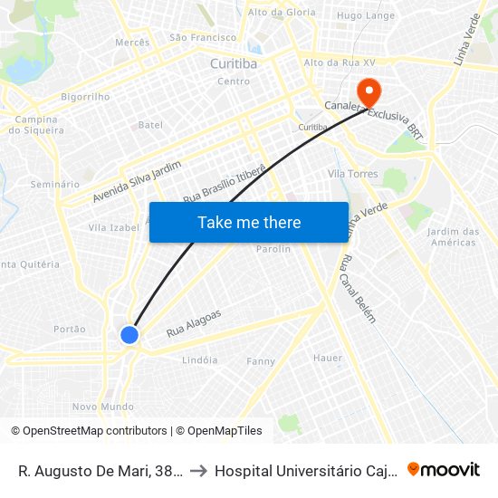 R. Augusto De Mari, 3865 to Hospital Universitário Cajuru map