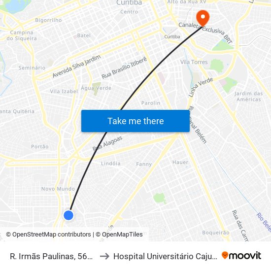 R. Irmãs Paulinas, 5600 to Hospital Universitário Cajuru map