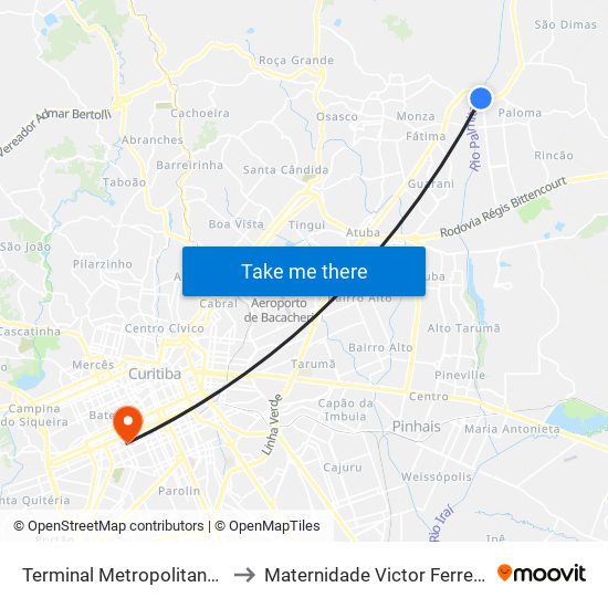 Terminal Metropolitano Guaraituba to Maternidade Victor Ferreira Do Amaral map