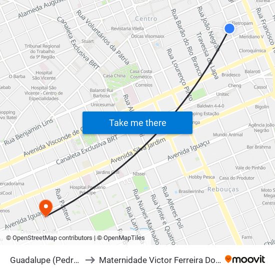 Guadalupe (Pedro Ivo) to Maternidade Victor Ferreira Do Amaral map