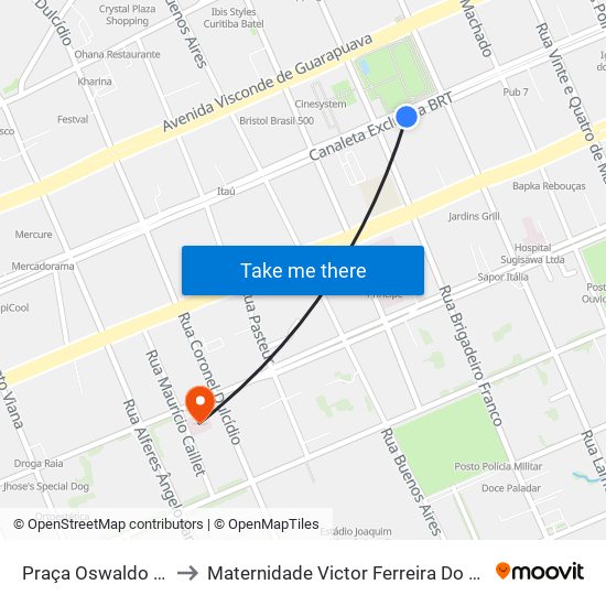 Praça Oswaldo Cruz to Maternidade Victor Ferreira Do Amaral map
