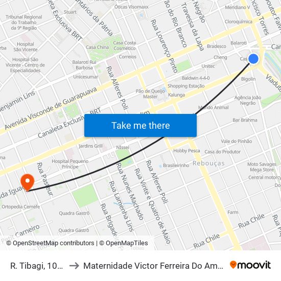 R. Tibagi, 1064 to Maternidade Victor Ferreira Do Amaral map