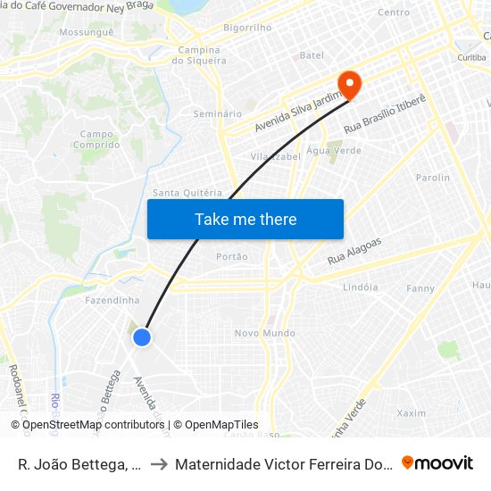 R. João Bettega, 2967 to Maternidade Victor Ferreira Do Amaral map