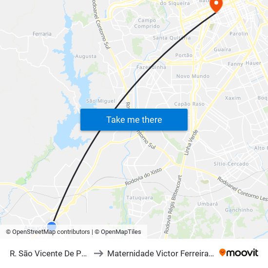 R. São Vicente De Paulo, 822 to Maternidade Victor Ferreira Do Amaral map