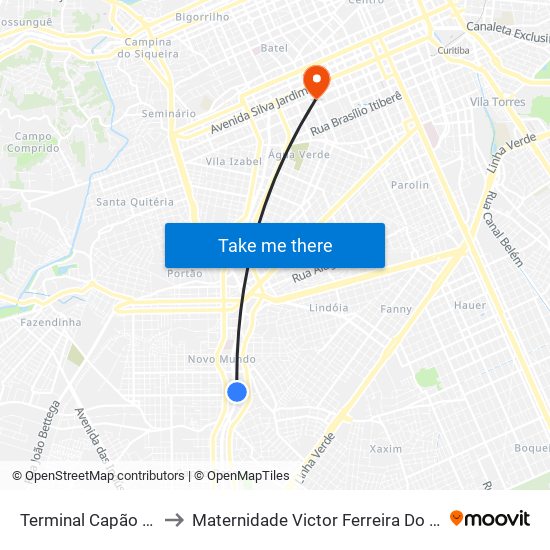 Terminal Capão Raso to Maternidade Victor Ferreira Do Amaral map