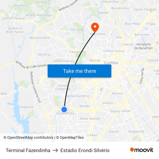 Terminal Fazendinha to Estádio Erondi Silvério map