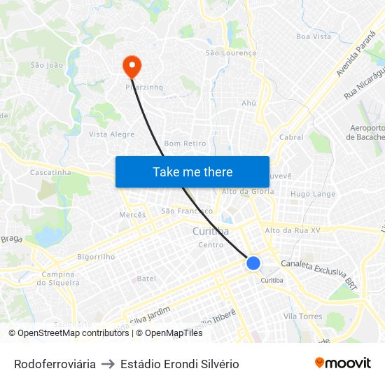 Rodoferroviária to Estádio Erondi Silvério map