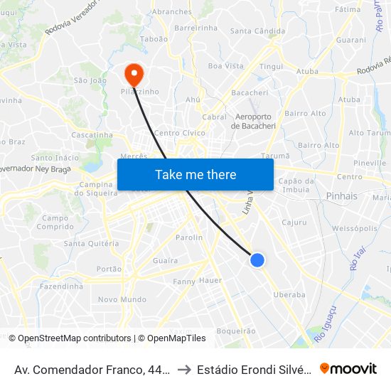 Av. Comendador Franco, 4485 to Estádio Erondi Silvério map