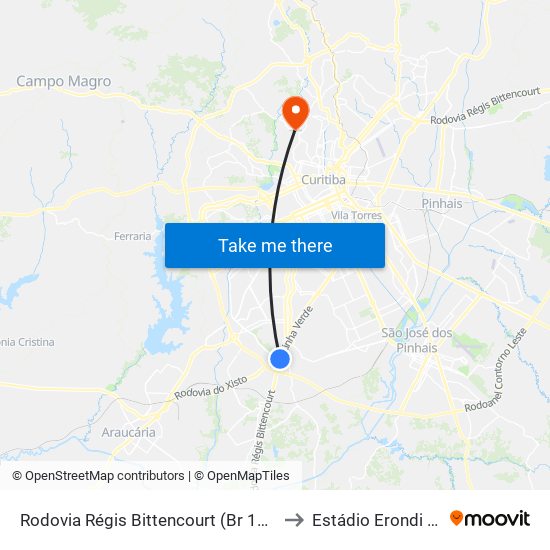 Rodovia Régis Bittencourt (Br 116) - Servopa to Estádio Erondi Silvério map