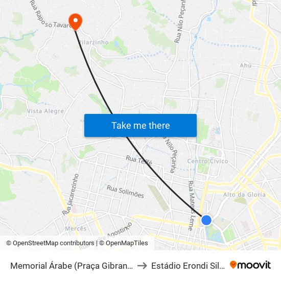 Memorial Árabe (Praça Gibran Khalil) to Estádio Erondi Silvério map
