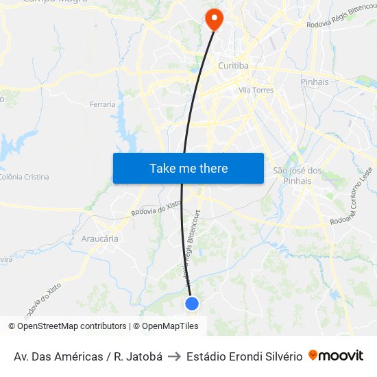 Av. Das Américas / R. Jatobá to Estádio Erondi Silvério map