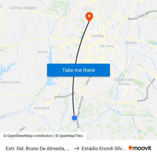 Estr. Del. Bruno De Almeida, 3986 to Estádio Erondi Silvério map