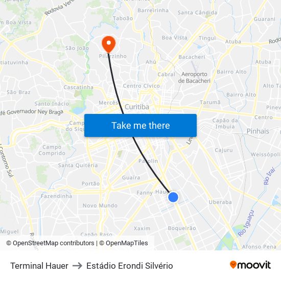 Terminal Hauer to Estádio Erondi Silvério map