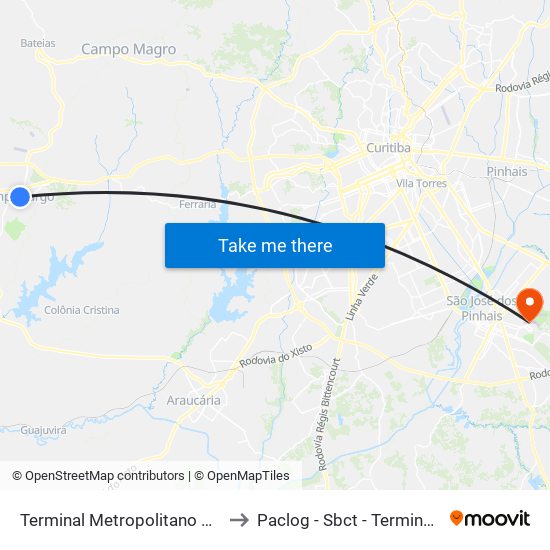 Terminal Metropolitano Campo Largo to Paclog - Sbct - Terminal De Cargas map